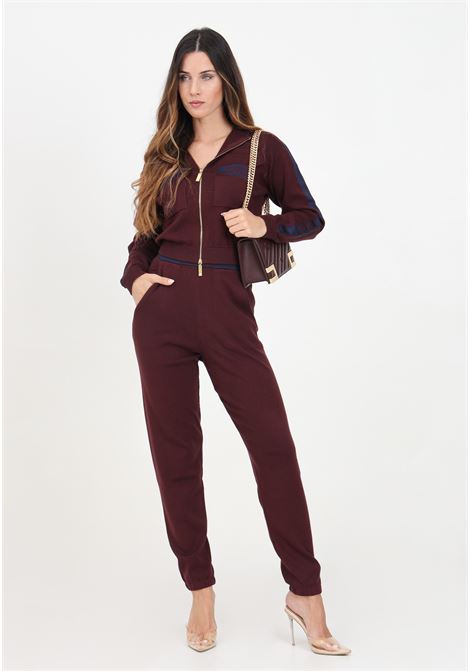 Pantalone casual bordeaux da donna con bande bicolor con logo ELISABETTA FRANCHI | KP62S46E2CN9